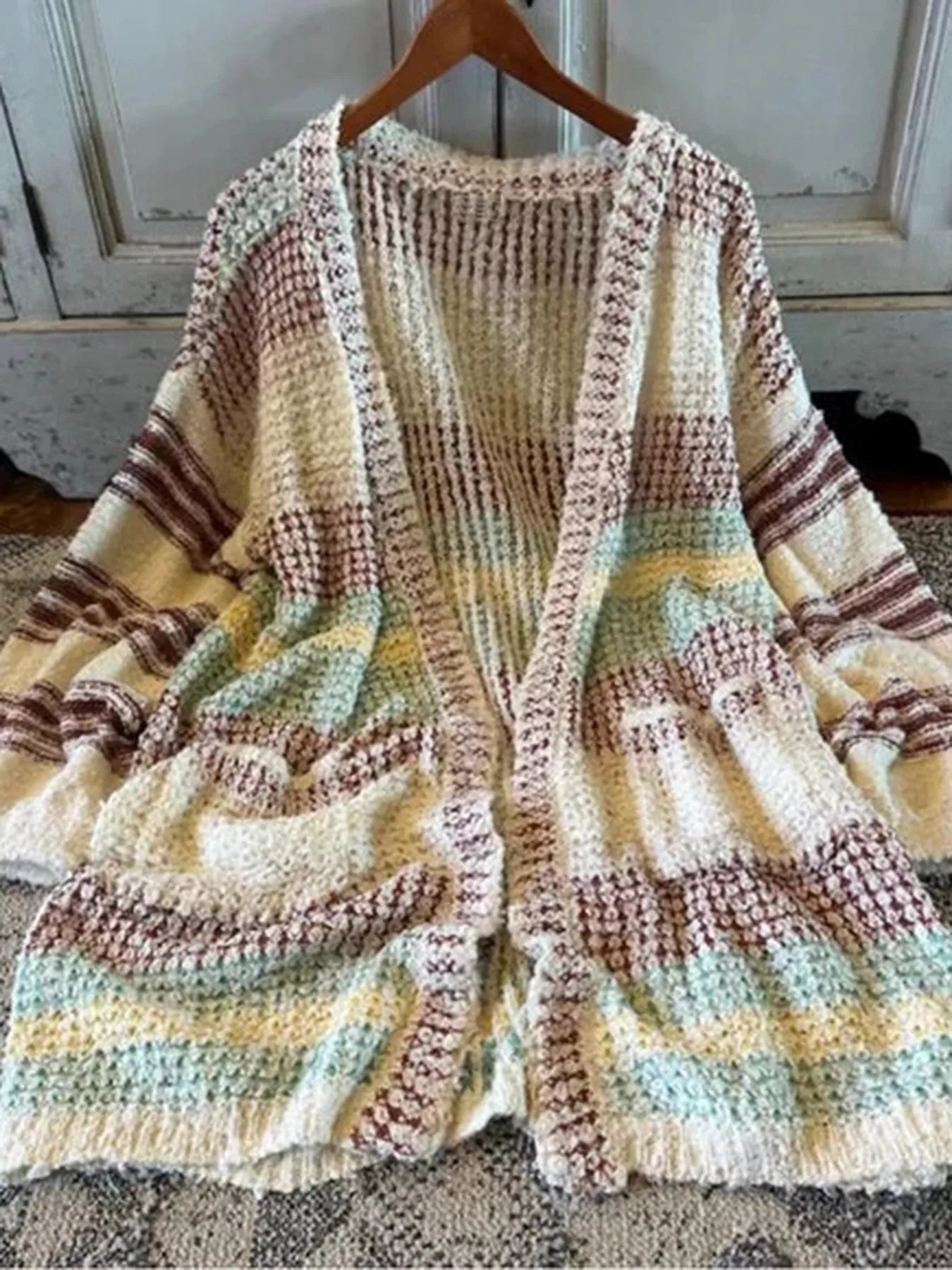 Striped Open Front Longline Cardigan Easy Apparels