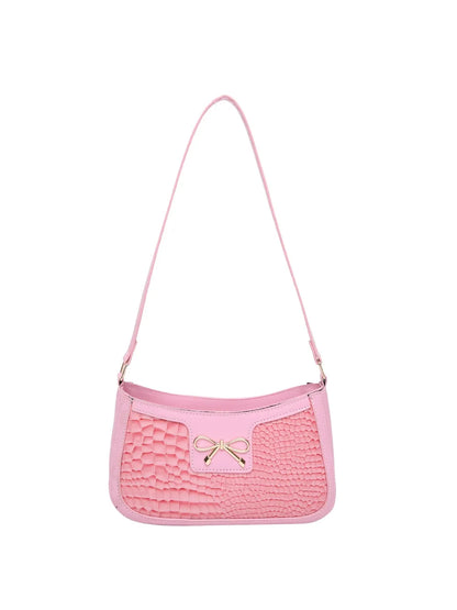 Crocodile Pattern Shoulder Bag with Bow Detail Easy Apparels