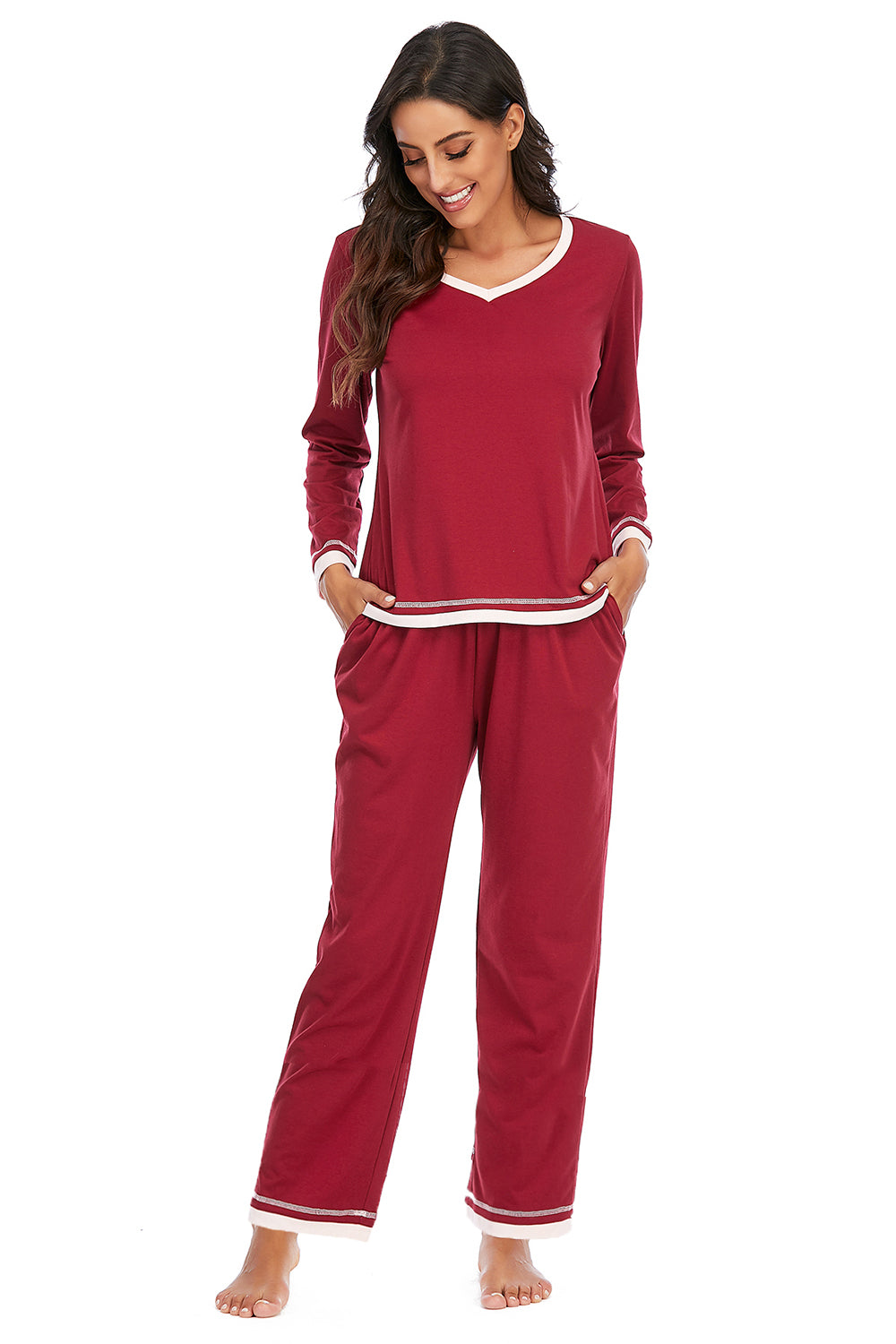 V-Neck Top and Pants Lounge Set Easy Apparels