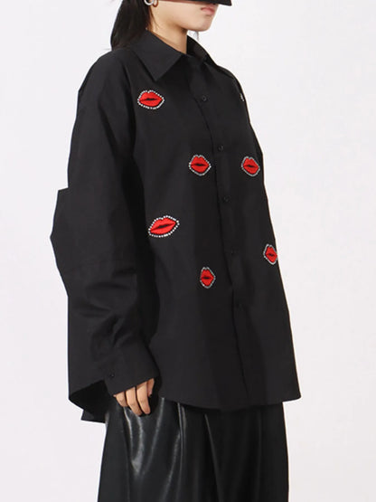 Trendsi Lips Button Up Long Sleeve Shirt