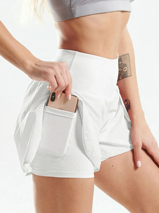 Pocketed High Waist Active Shorts White Easy Apparels