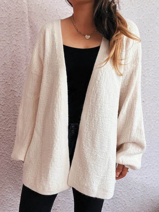 Open Front Long Sleeve Cardigan Apricot One Size Easy Apparels