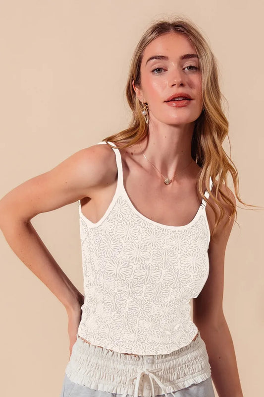 Trendsi SO ME Two Tone Floral Seamless Tank Top IVORY