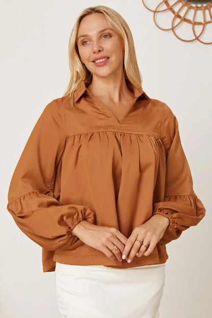 Trendsi Balloon Sleeve Collared Neck Blouse