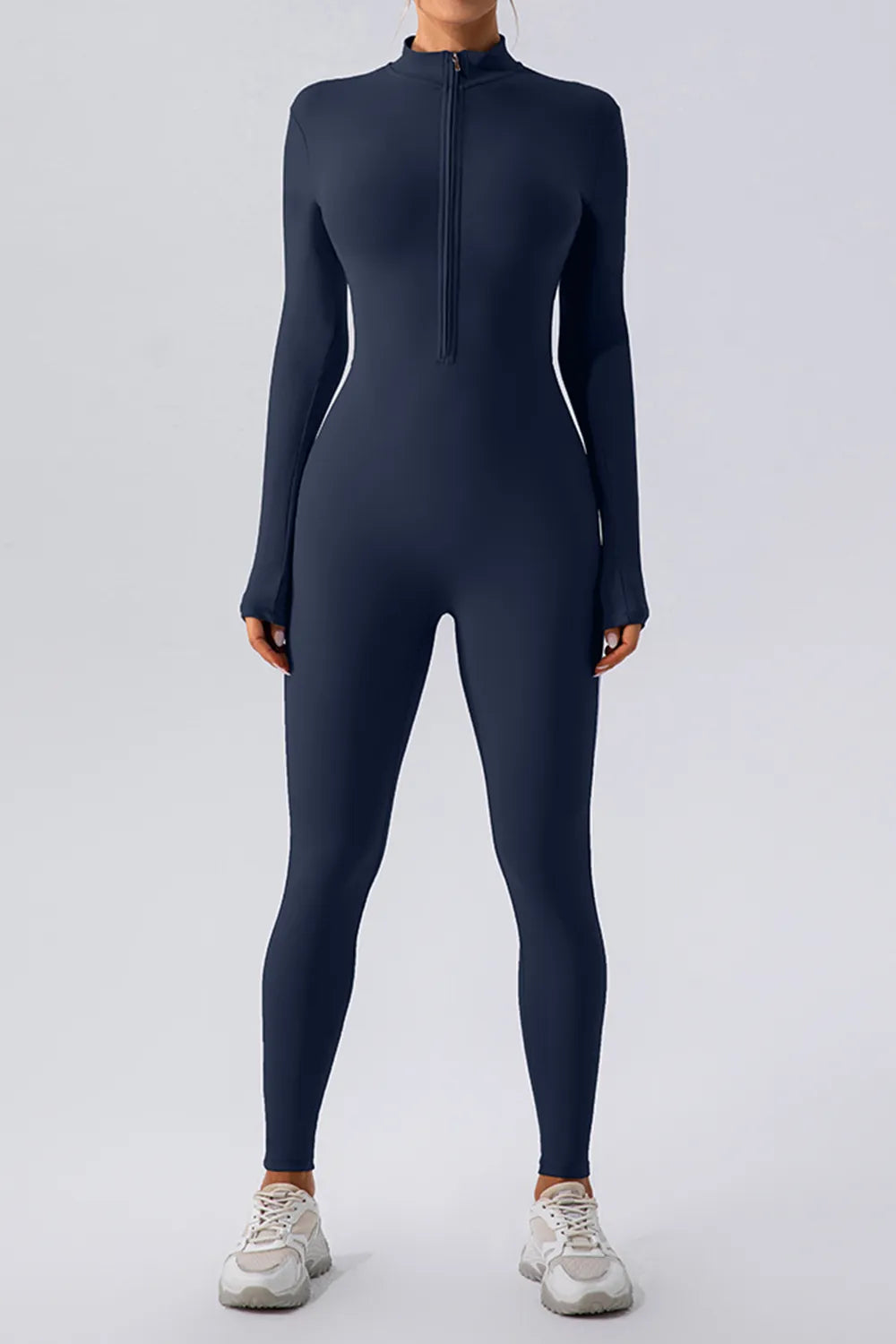 Half Zip Mock Neck Active Jumpsuit Easy Apparels