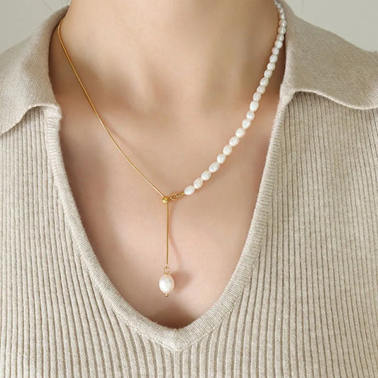 18K Gold-Plated Pearl Necklace Gold One Size Easy Apparels
