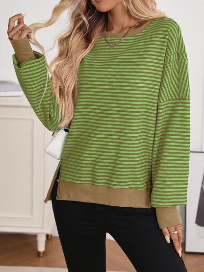 Trendsi Exposed Seam Striped Contrast Sweatshirt