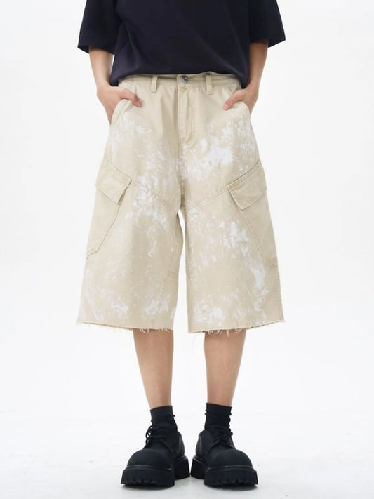 Men's Paint Splattered Cargo Bermuda Shorts with Distressed Edge Detail Easy Apparels