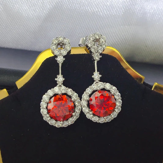 4 Carat Ruby Red Crystal Drop Earrings with Rhinestone Halo Red One Size Easy Apparels