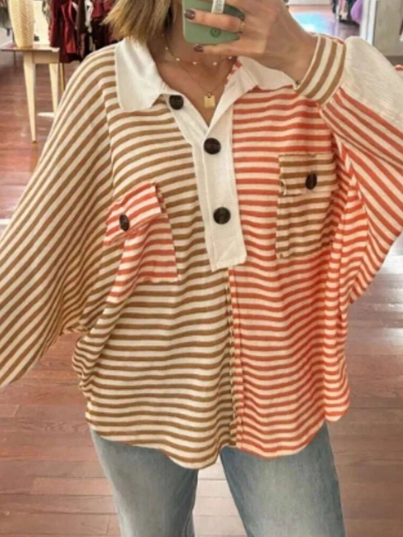 Trendsi Striped Button Front Casual Top