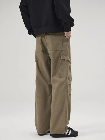 Men's Full Size Multi-Pocket Cargo Pants with Ruched Detail Plus Size Easy Apparels