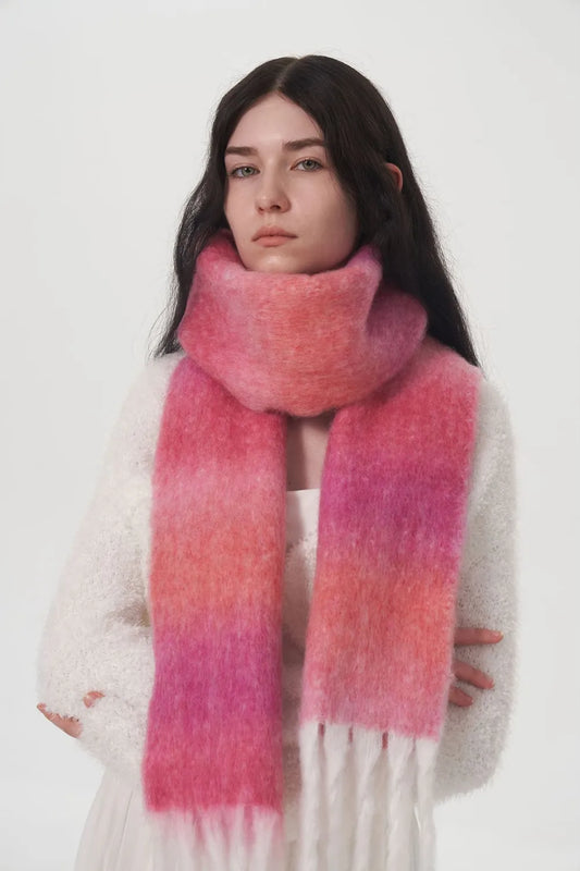 Fringe Gradient Thermal Scarf Hot Pink One Size Easy Apparels