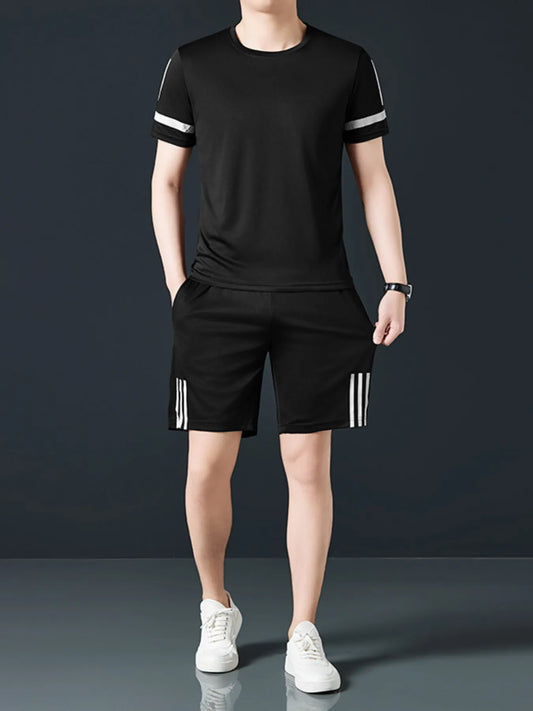 Men's Plus Size Round Neck Short Sleeve Top and Shorts Set Easy Apparels