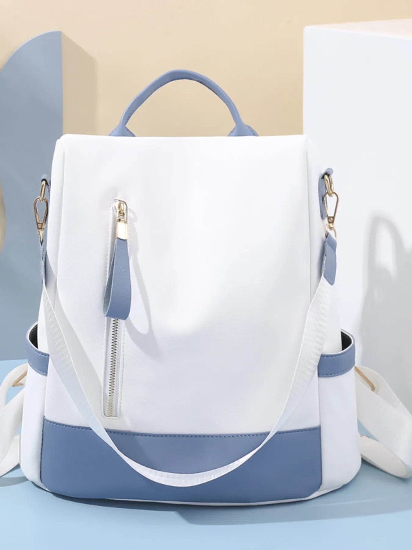 Color Block Convertible Backpack Bag Dusty Blue One Size Easy Apparels