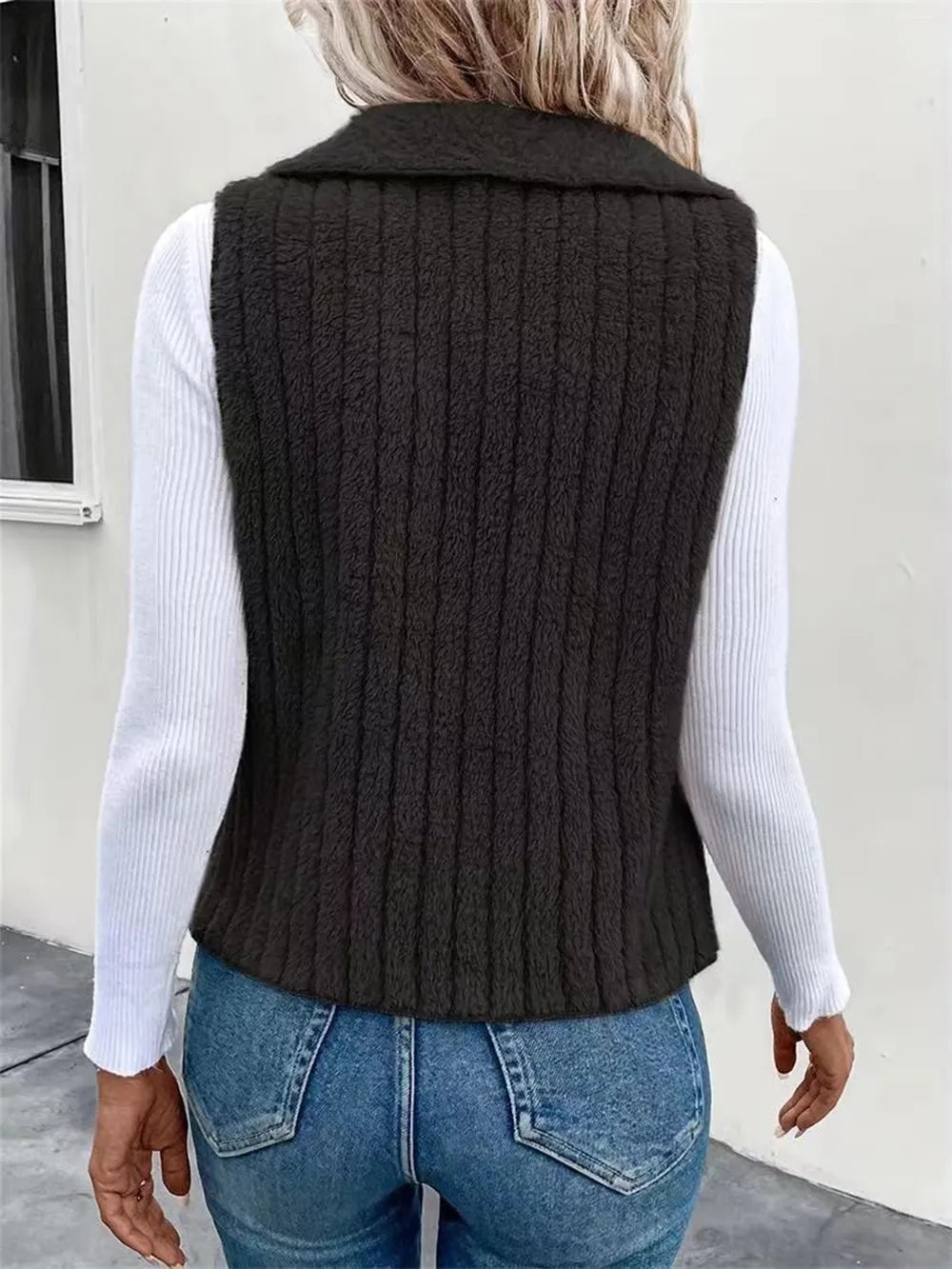 Open Front Fuzzy Vest Coat Easy Apparels