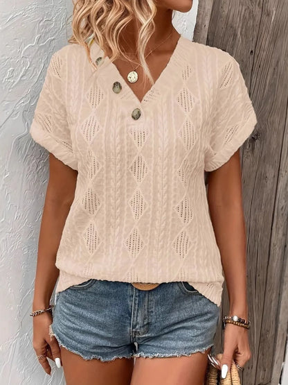 Trendsi Textured V-Neck Short Sleeve Top