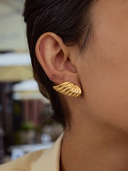 18K Gold-Plated Angel Wing Stud Earrings Gold One Size Easy Apparels