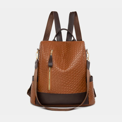 PU Leather Backpack Bag Brown One Size Easy Apparels