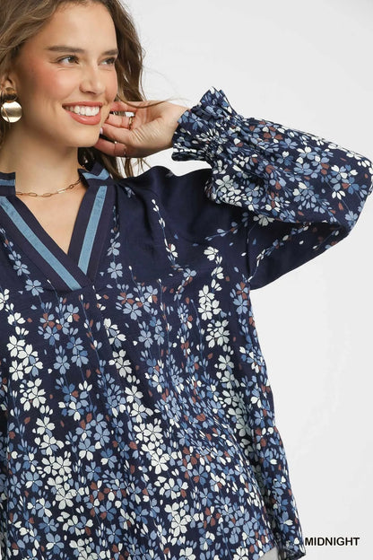Trendsi Umgee Full Size Floral Vine Print Blouse with Balloon Sleeves Plus Size
