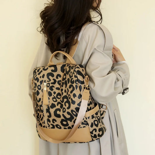 Leopard PU Leather Backpack Bag Easy Apparels