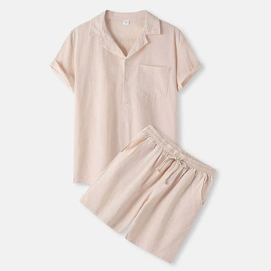 Men's Full Size Button Up Shirt and Shorts Set Plus Size Light Powder Easy Apparels