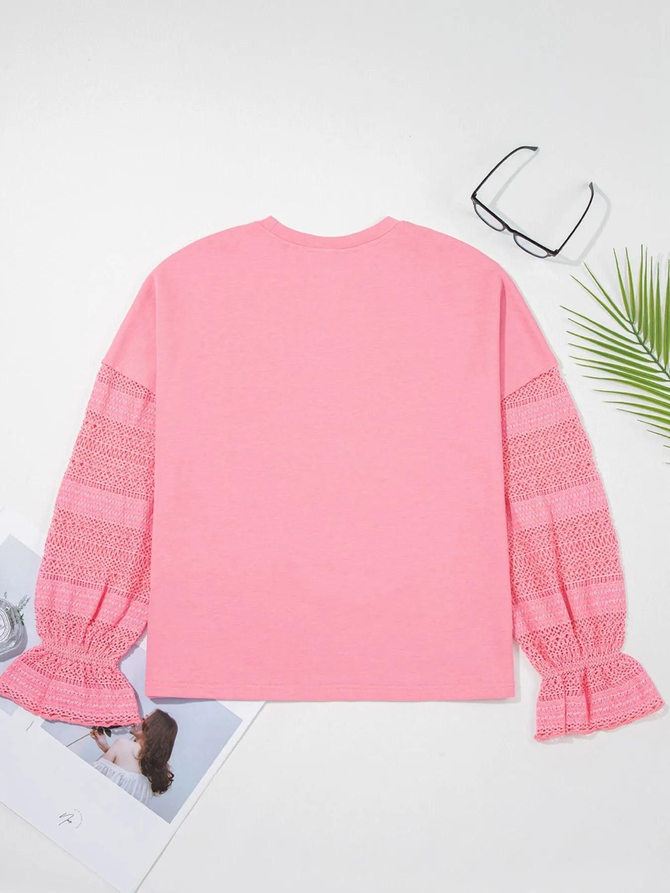 Trendsi Lace Detail Flounce Sleeve Sweatshirt