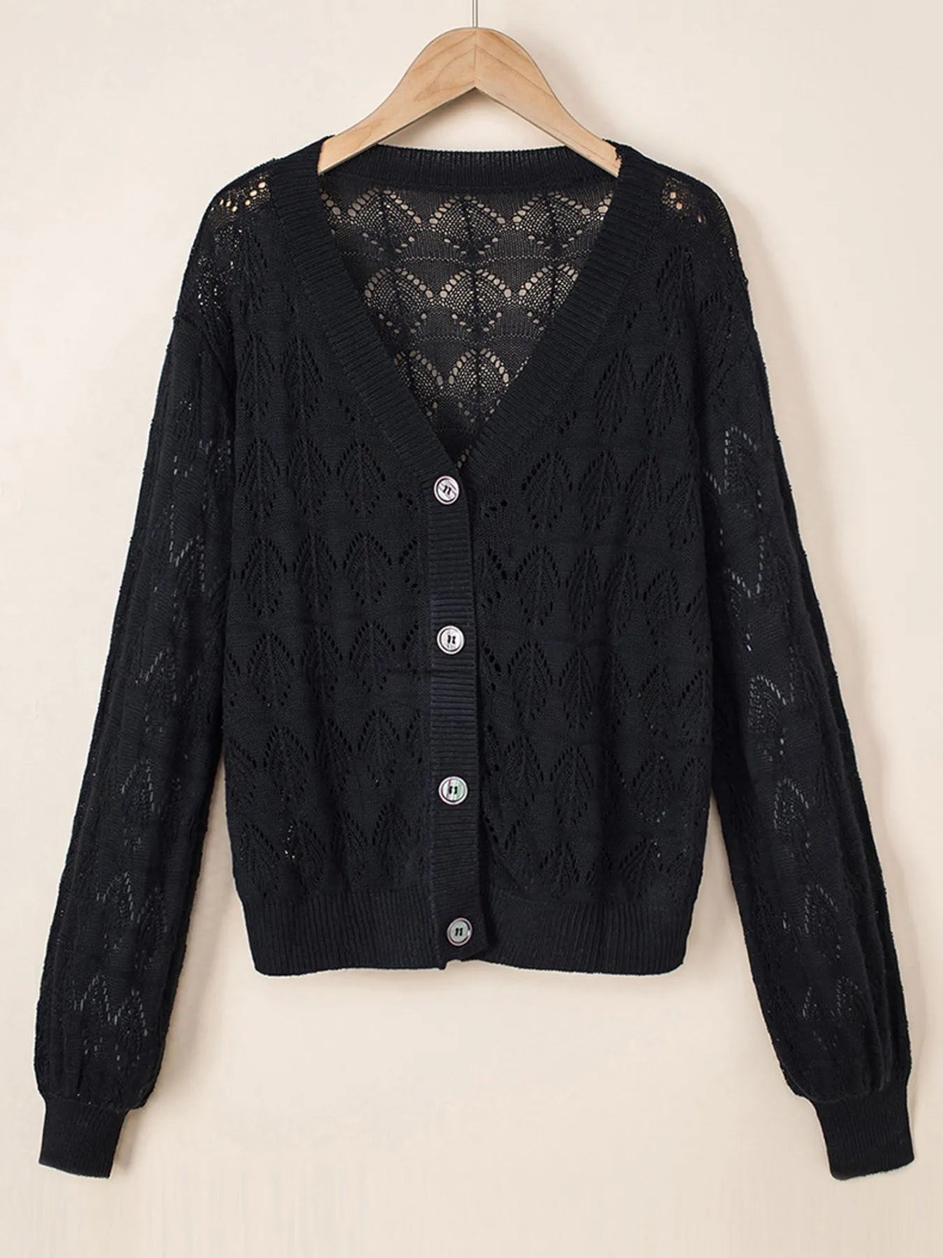 Openwork Button Up Cardigan Easy Apparels