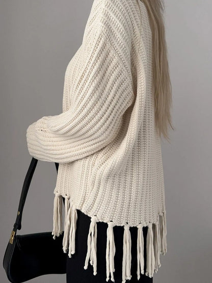 Trendsi Fringe Round Neck Long Sleeve Sweater