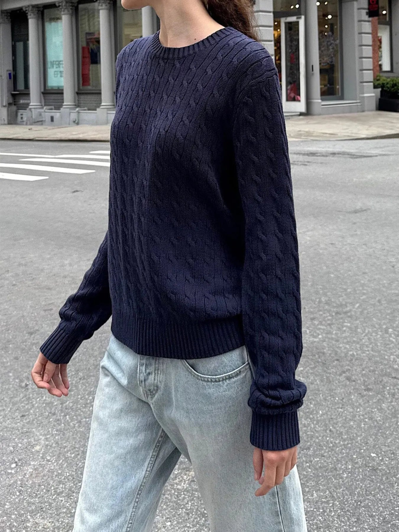 Trendsi Cable-Knit Round Neck Pullover Sweater
