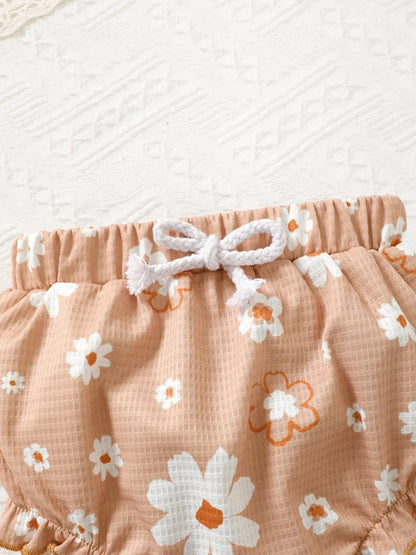 Children's Ruffled Floral Bodysuit and Bloomer, Headband Set Easy Apparels