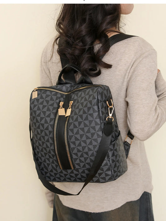 Geometric Pattern Backpack Bag Black One Size Easy Apparels