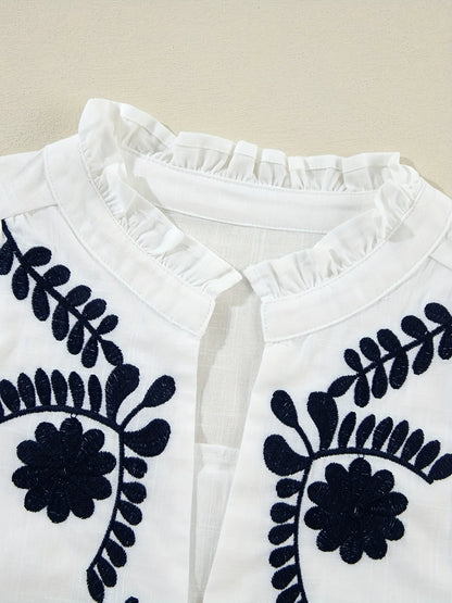 Trendsi Embroidered Long Sleeve Blouse