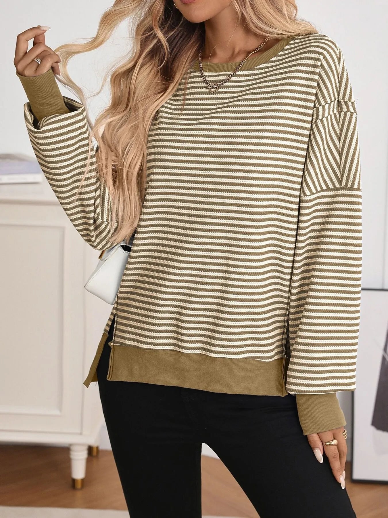 Trendsi Exposed Seam Striped Contrast Sweatshirt