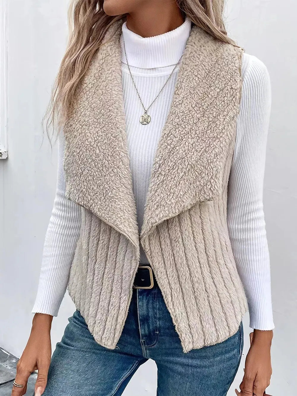 Open Front Fuzzy Vest Coat Easy Apparels