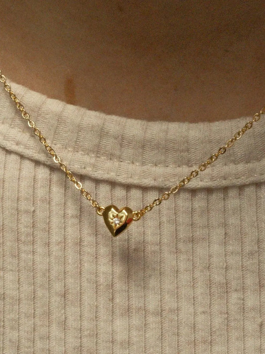 Zircon Heart Pendant Necklace Gold One Size Easy Apparels