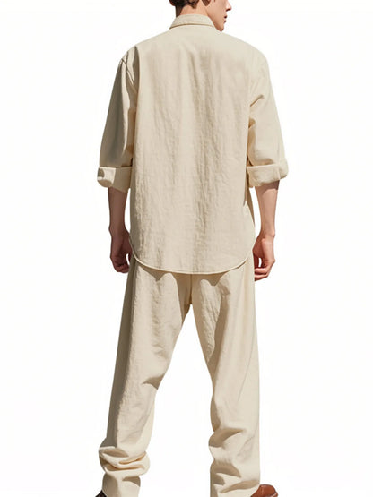 Men's Full Size Button Up Shirt and Pants Set Plus Size Easy Apparels