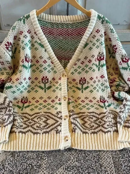 Floral Pattern Button-Up Cardigan Easy Apparels