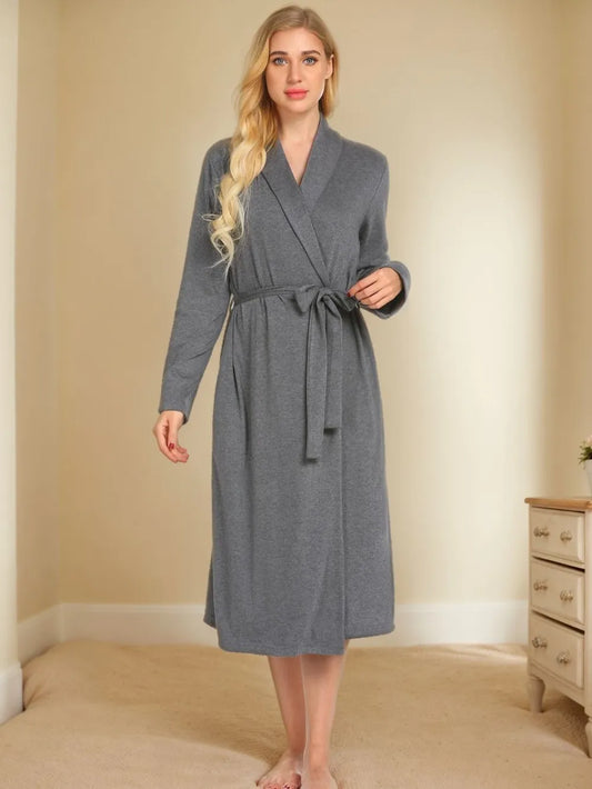 Tied Lounge Nightgown with Pockets Gray Easy Apparels
