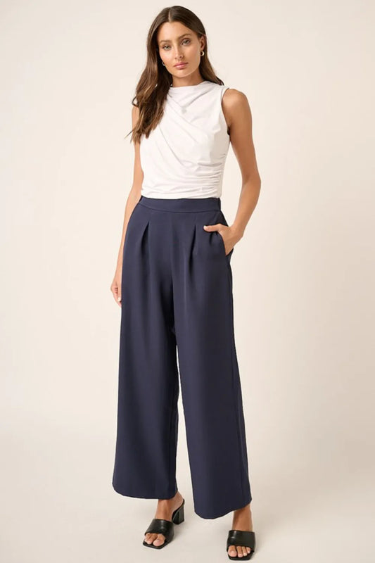 Mittoshop Inverted Pleat Detail Wide Leg Pants Dark Navy Easy Apparels
