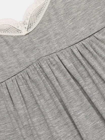 Lace Detail V-Neck Lounge Dress Easy Apparels
