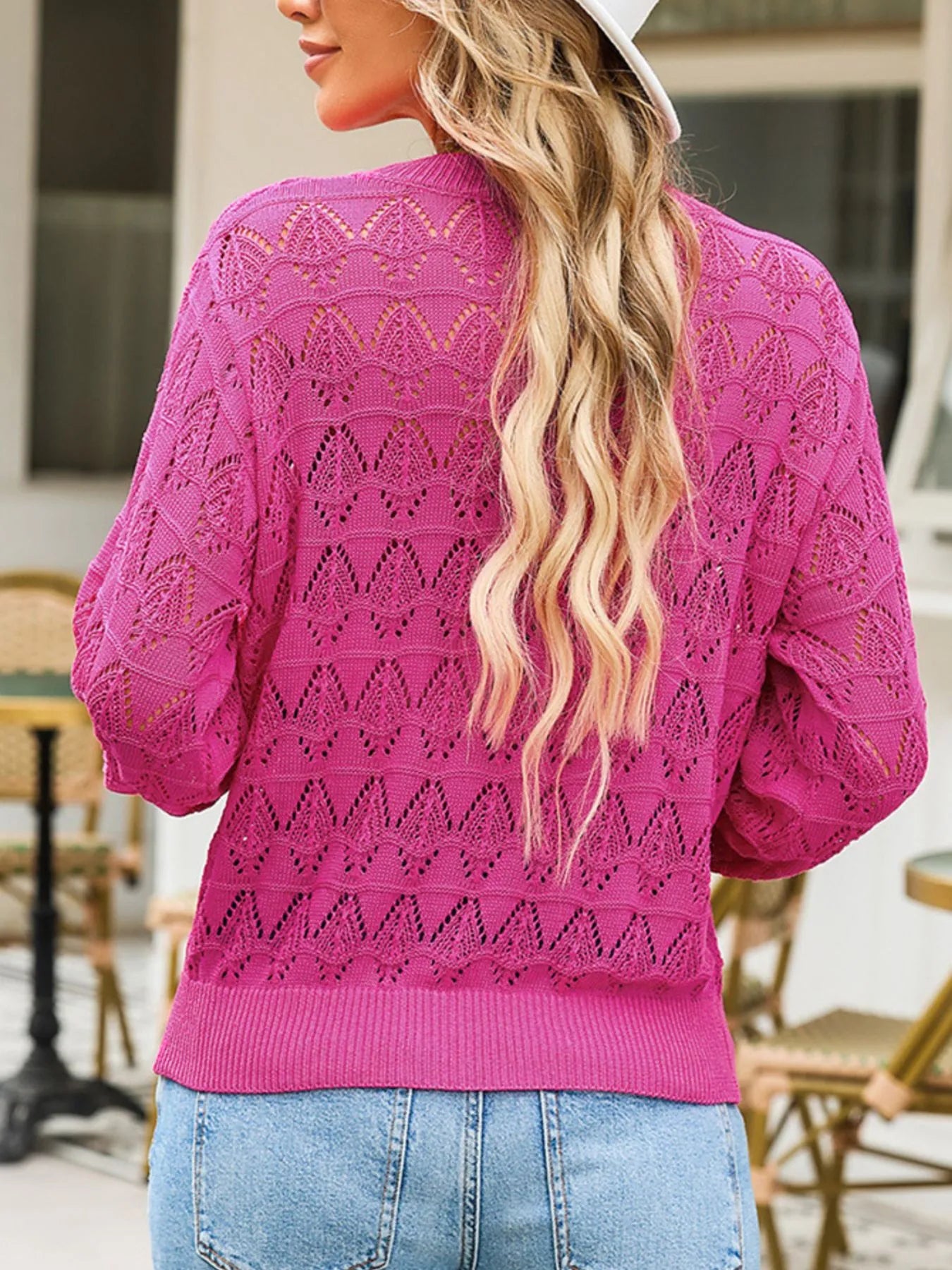 Openwork Button Up Cardigan Easy Apparels
