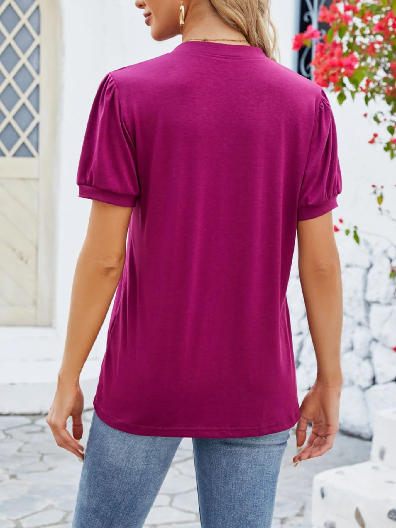 Trendsi Notched Short Sleeve T-Shirt
