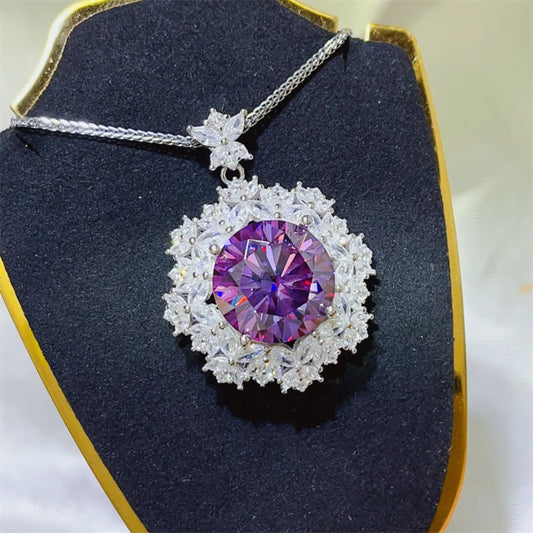 10 Carat Moissanite 925 Sterling Silver Necklace Purple One Size Easy Apparels