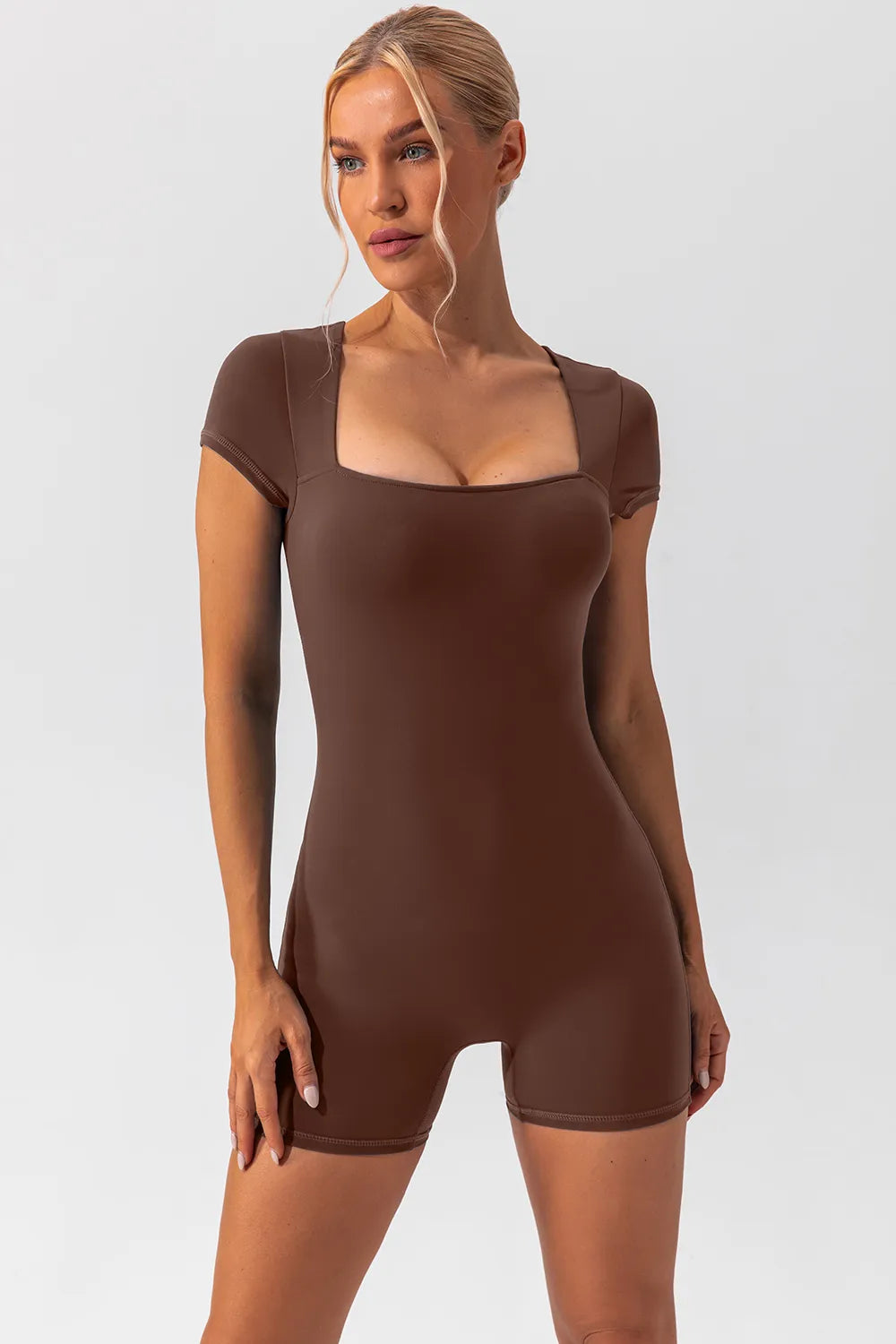 Square Neck Cap Sleeve Active Romper Easy Apparels