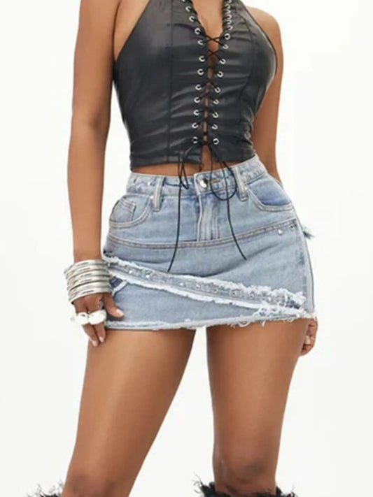 Raw Hem Denim Mini Skirt Denim Blue Easy Apparels