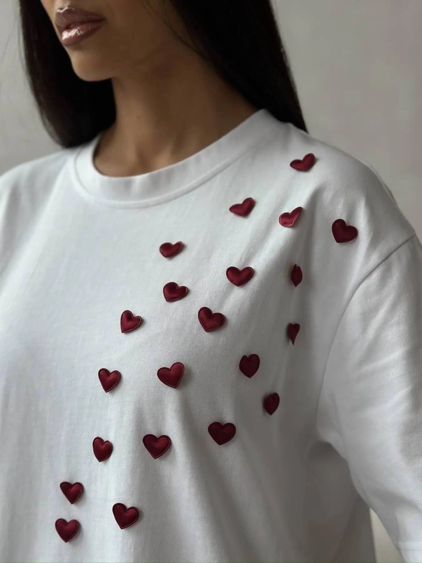 Trendsi Plus Size Heart Round Neck Short Sleeve T-Shirt