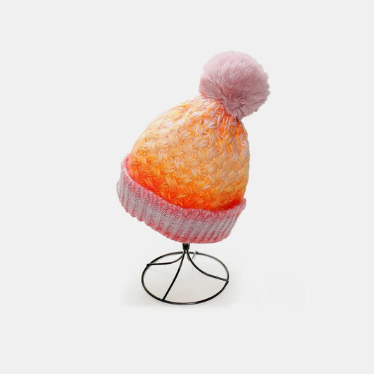 Gradient Knit Hat with Pompom Orange One Size Easy Apparels