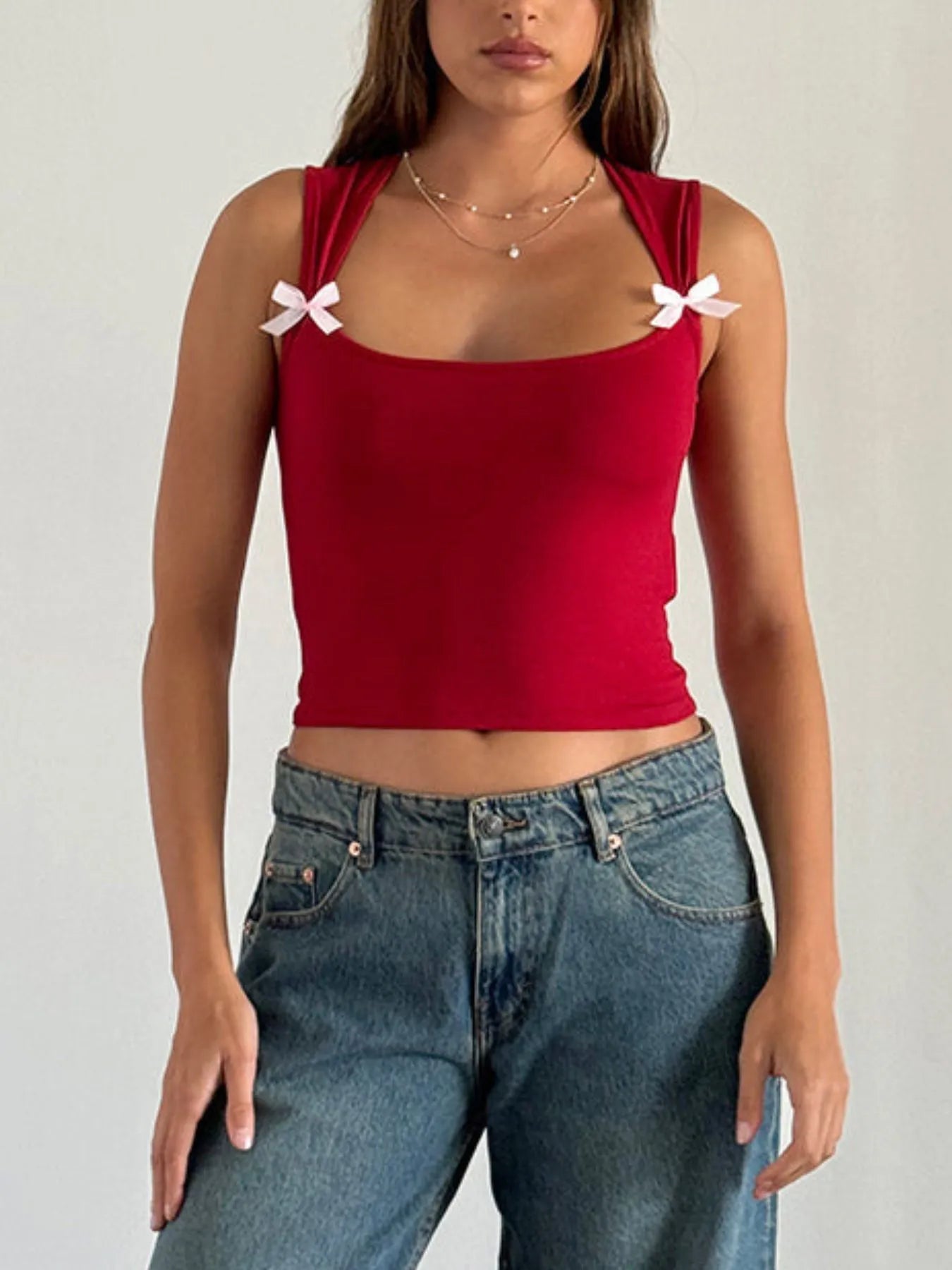 Trendsi Bow Detail Square Neck Cropped Tank