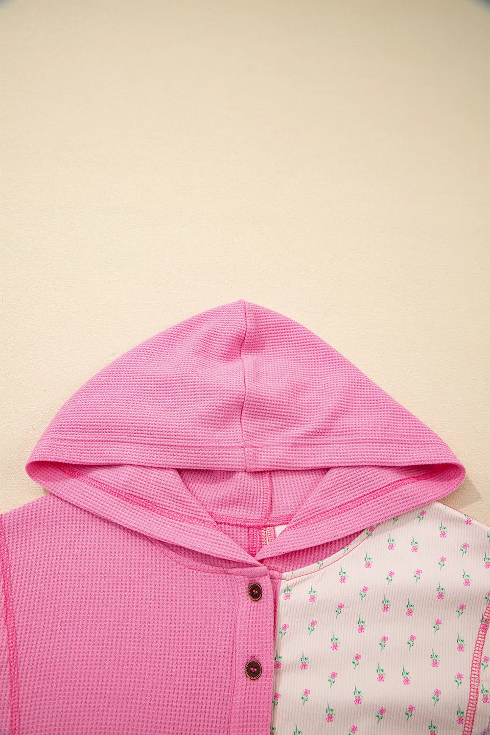 Trendsi Color Block Button Detail Hoodie