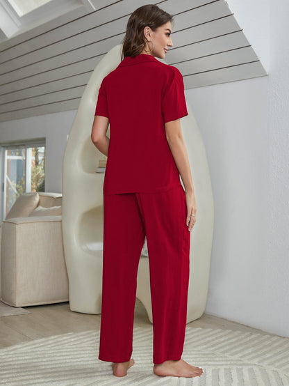 Short Sleeve Shirt, Bralette, and Pants Lounge Set Easy Apparels